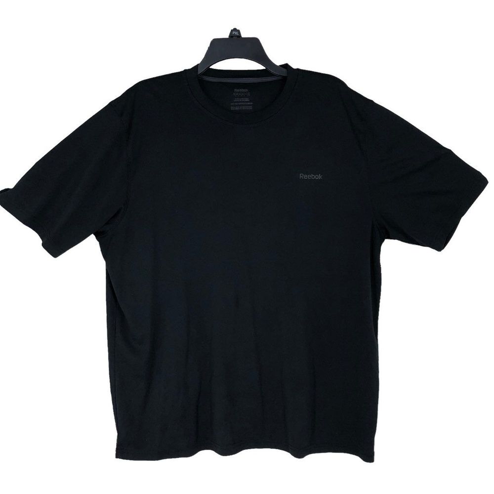 Mens Black Polyester Knit Reebok Tee; Silky Feel Plain Black T-Shirt sz XL
